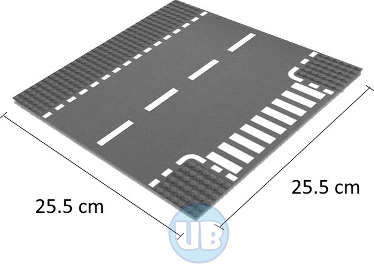 Uniblocks City wegenplaat T-splitsing - 25,5 x 25,5 cm | Bouwplaat 32x32 noppen |wegen | stad | city | combineer met Lego bouwplaten | Geschikt voor LEGO bouwplaten bouwplaat wegplaat